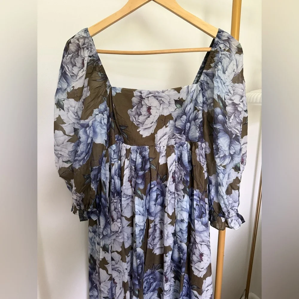 Floral Square-Neck Long Sleeve Maxi Dress - Olive & Lavender - Picture 3 of 13